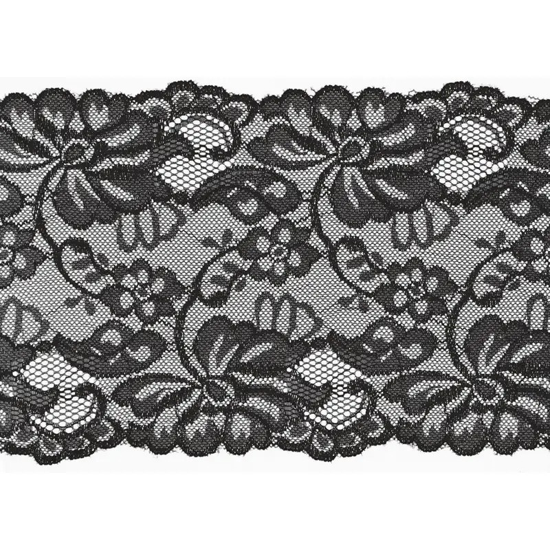 Elastische Spitze Blumen 150mm schwarz (qt)
