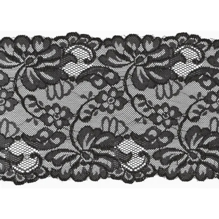 Elastische Spitze Blumen 150mm schwarz (qt)