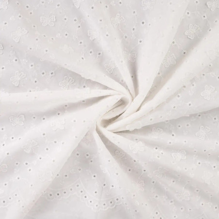 Cotton - Embroidered Butterfly White