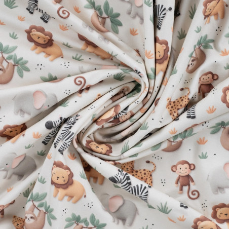 jersey - Animaux de la jungle beige clair