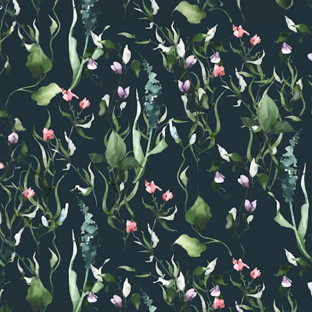 viscosejersey - Flower leafes indigo