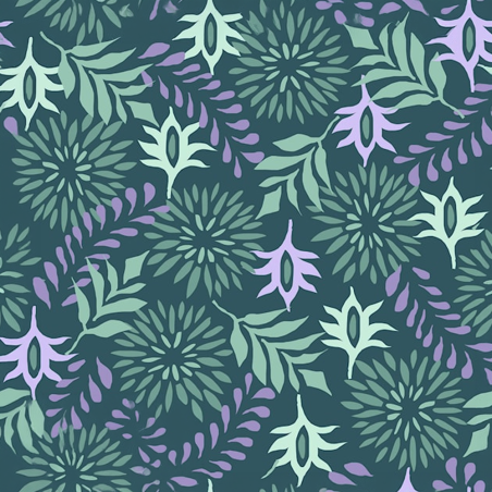 Viscose - Graphic Flowers petrol