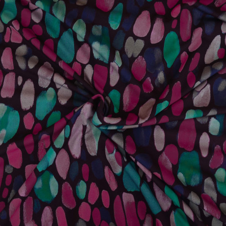 Interlock-Jersey - Hilco dark pink dots aubergine