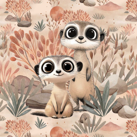 french terry - Suricates beige clair 40 x 50 cm