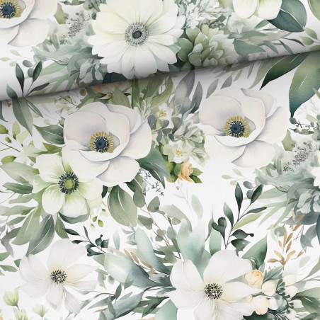 Baumwolle - Anemonen weiss