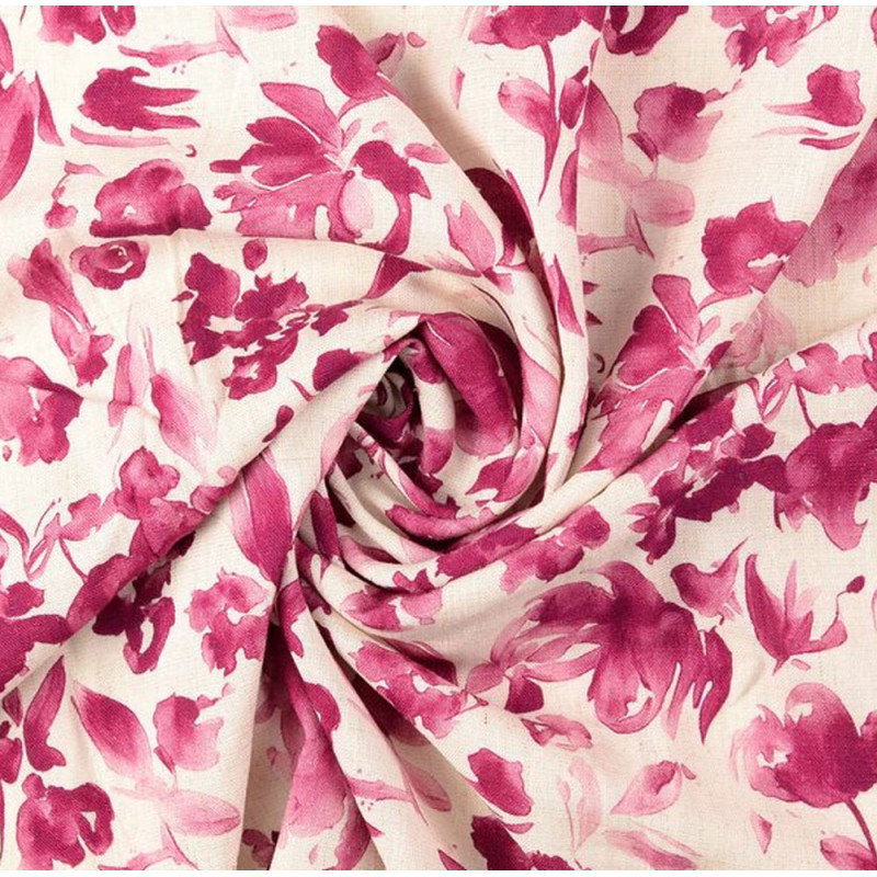 Viskose Leinen - Blumen bordeaux ecru