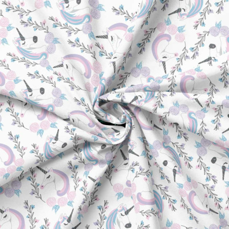 Camelot fabric - Enchanted Forest Einhörner weiss