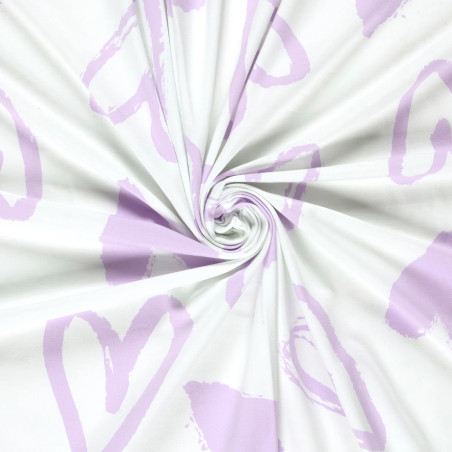 Jersey - XL Heartshapes lilac on off-white