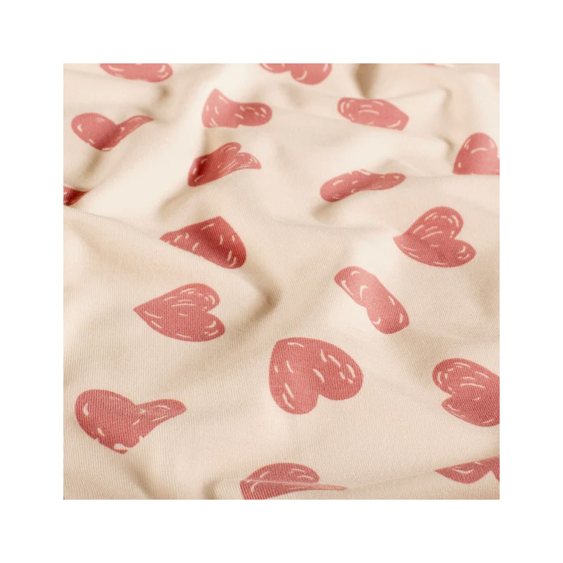 jersey - Cœurs rose poudré