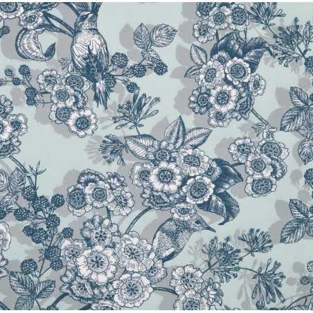 Wachstuch acryl - Vintage Birds hellblau