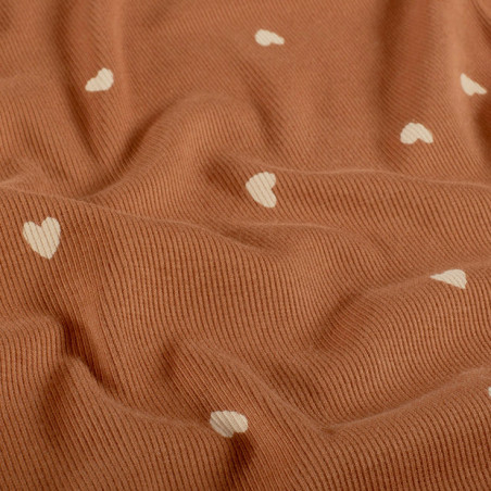 Ribbed Jersey - pink hearts on terracotta