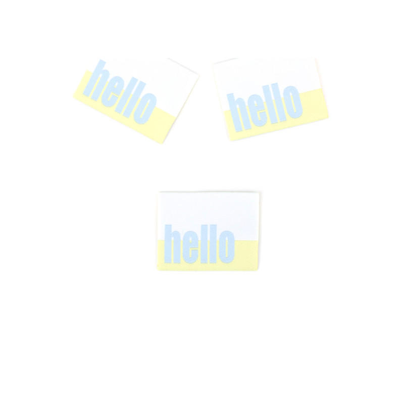 XXL Woven Label - Hello weiss / hellgelb