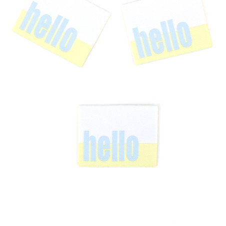 XXL Woven Label - Hello weiss / hellgelb