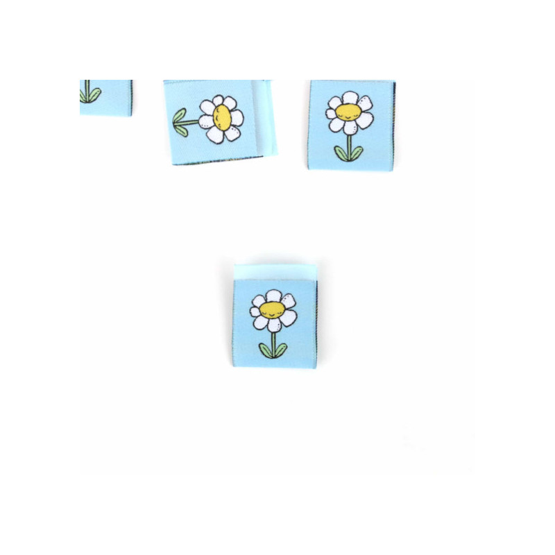 Woven Label - Turquoise Flower Woven Label - Turquoise Flower