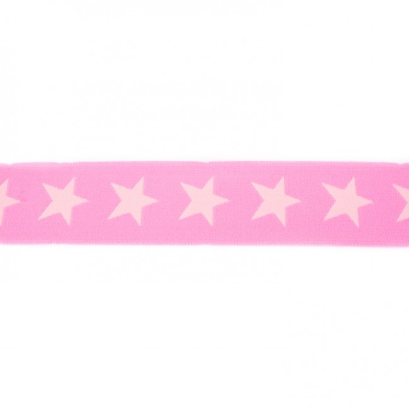 Elastic band with stars 40mm pale pink on pink