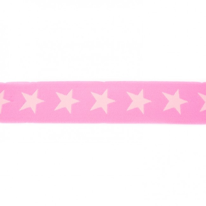 Elastic ribbon with stars 40mm soft rose on rose