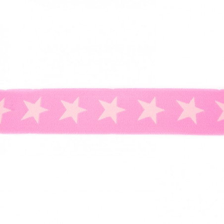 Elastic band with stars 40mm pale pink on pink