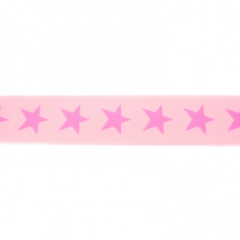 Bande élastique avec étoiles 40 mm rose sur rose pâle