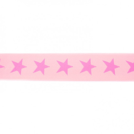 Bande élastique avec étoiles 40 mm rose sur rose pâle