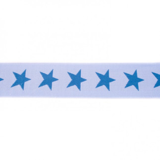 Elastic band with stars 40mm jeans on light blue