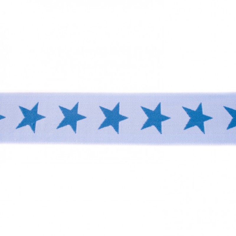 Elastic band with stars 40mm denim on light blue