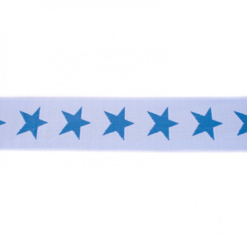 Elastic ribbon with stars 40mm denim on light blue