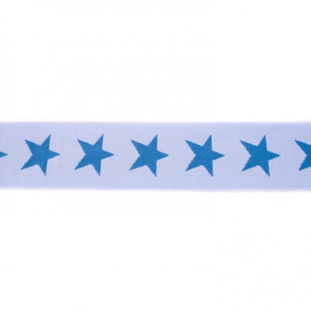Bande élastique avec étoiles 40 mm jeans bleu clair