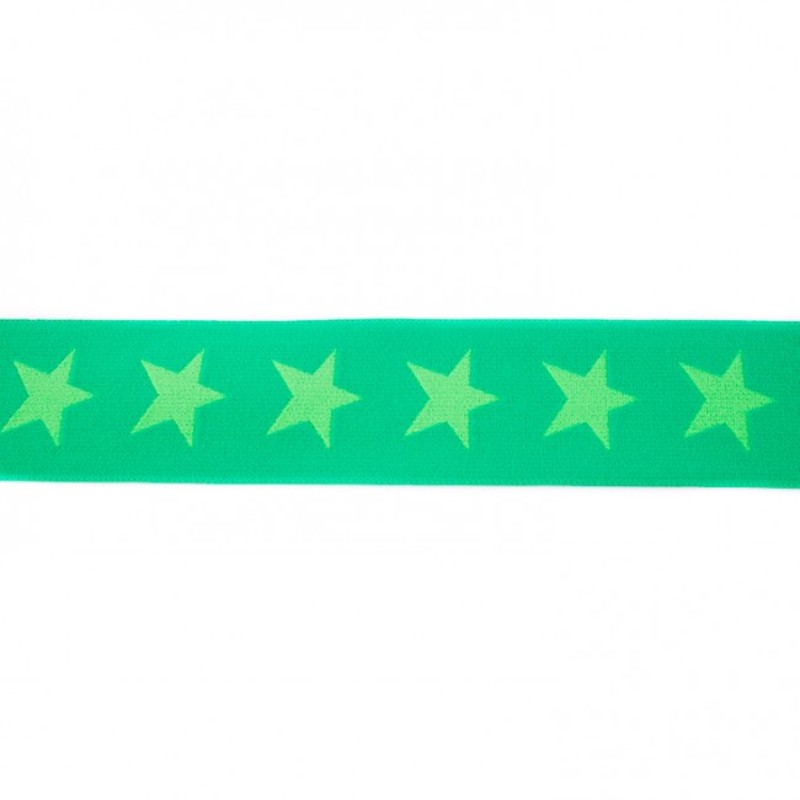 Bande élastique avec étoiles 40 mm citron sur vert