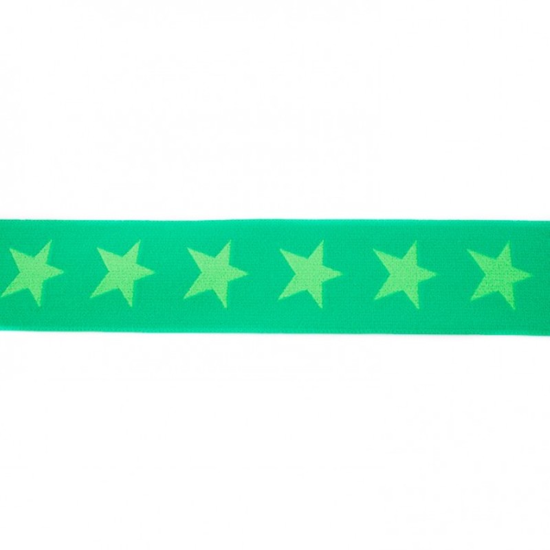 Elastic ribbon with stars 40mm lemon on green