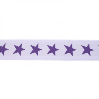 Bande élastique avec étoiles 40 mm violet sur lilas