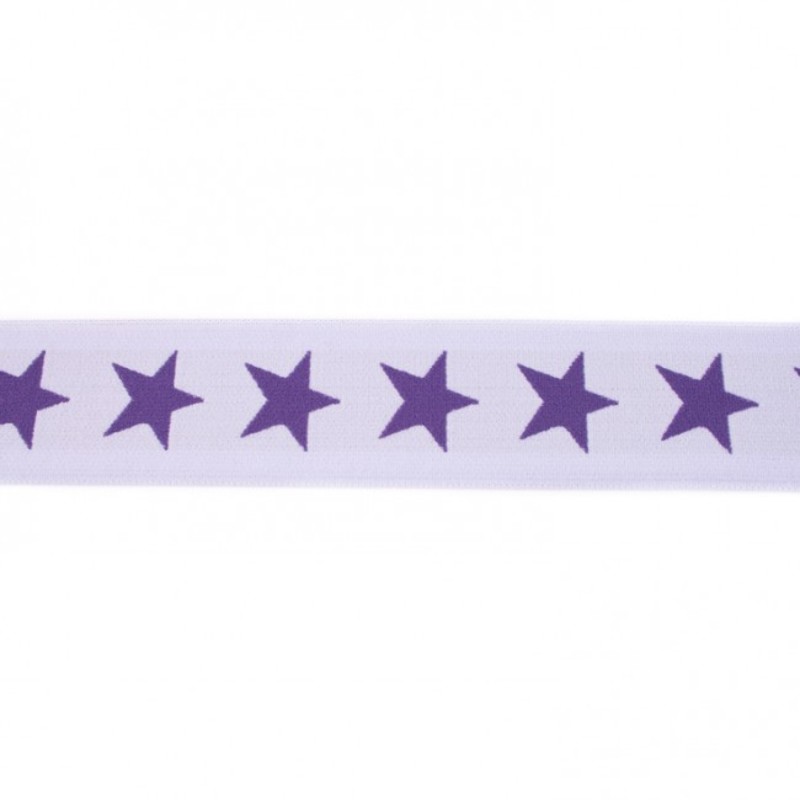 Bande élastique avec étoiles 40 mm violet sur lilas