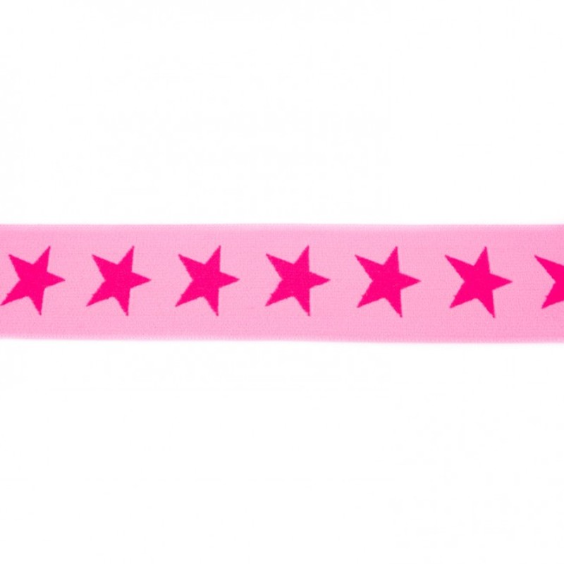Bande élastique avec étoiles 40 mm rose sur rose