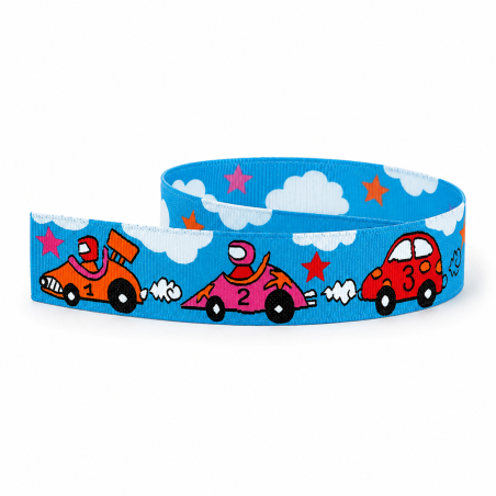 Bracelet Web - Voitures de course turquoise