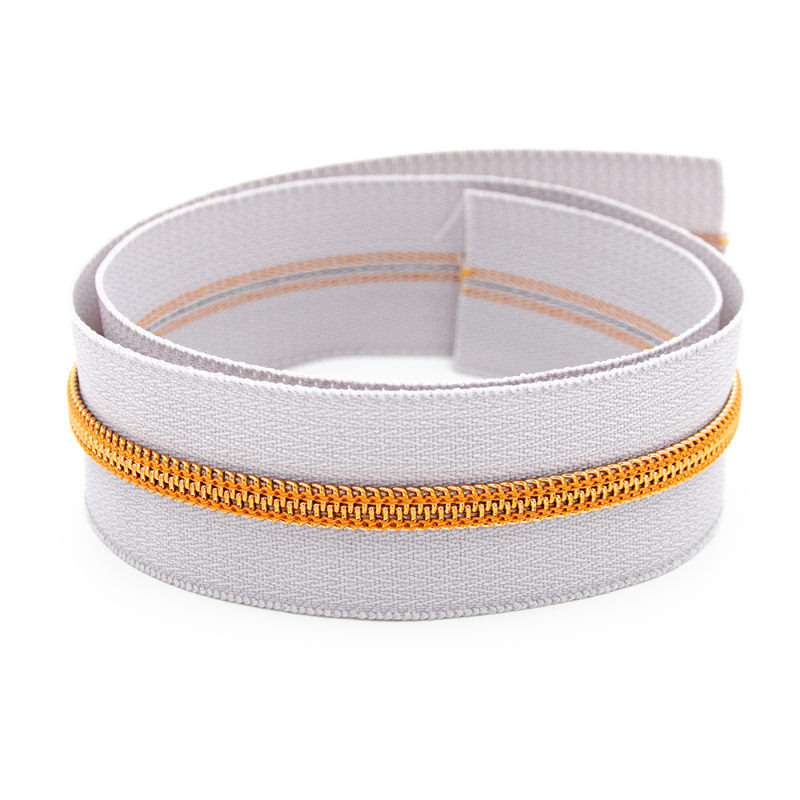 Fermeture éclair sans fin YKK 6 mm en métal gris argenté/cuivre