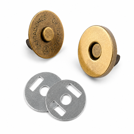 Magnetic push button for insertion, 19mm, antique brass - 2 pieces