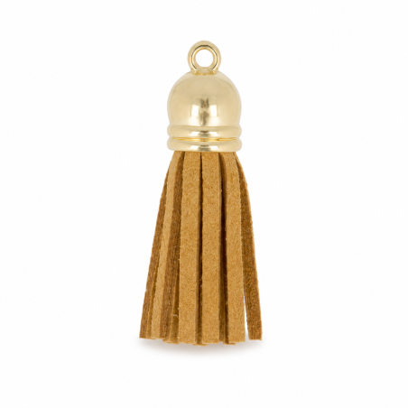 Pendentif - Mini pompon similicuir camel