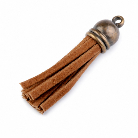 Pendentif - pompon similicuir marron (st)