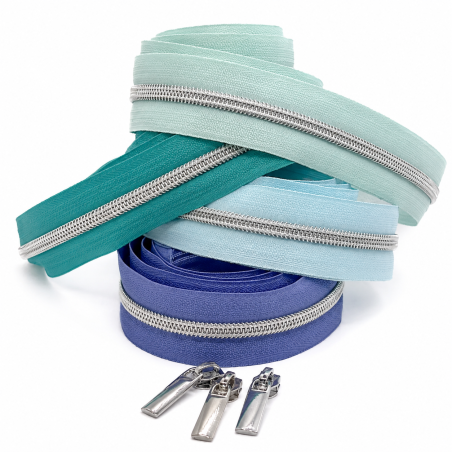 Endlosreissverschluss silber 5mm - dunkelblau, hellblau, petrol oder mint