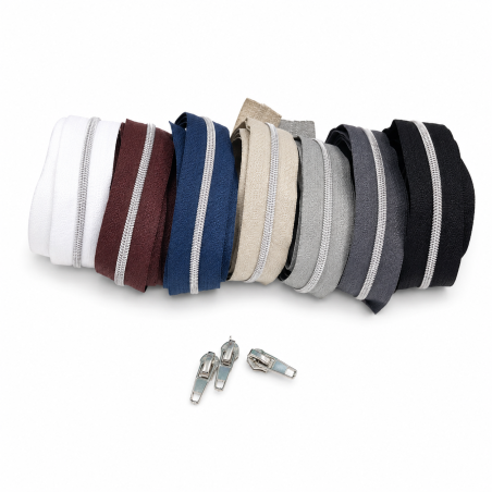 Endless zipper metallic silver 4mm 1m incl. 3 zipper pulls