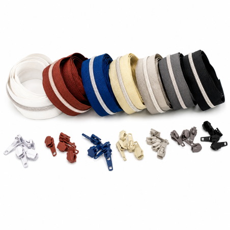 Endless zipper metallic silver 6.5mm 1m incl. 3 zipper pulls