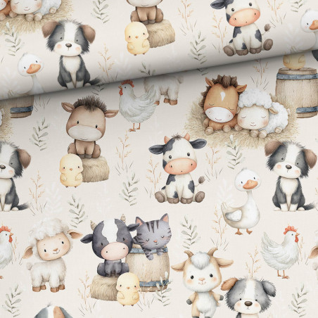 Baumwolle - Bauernhoftiere beige