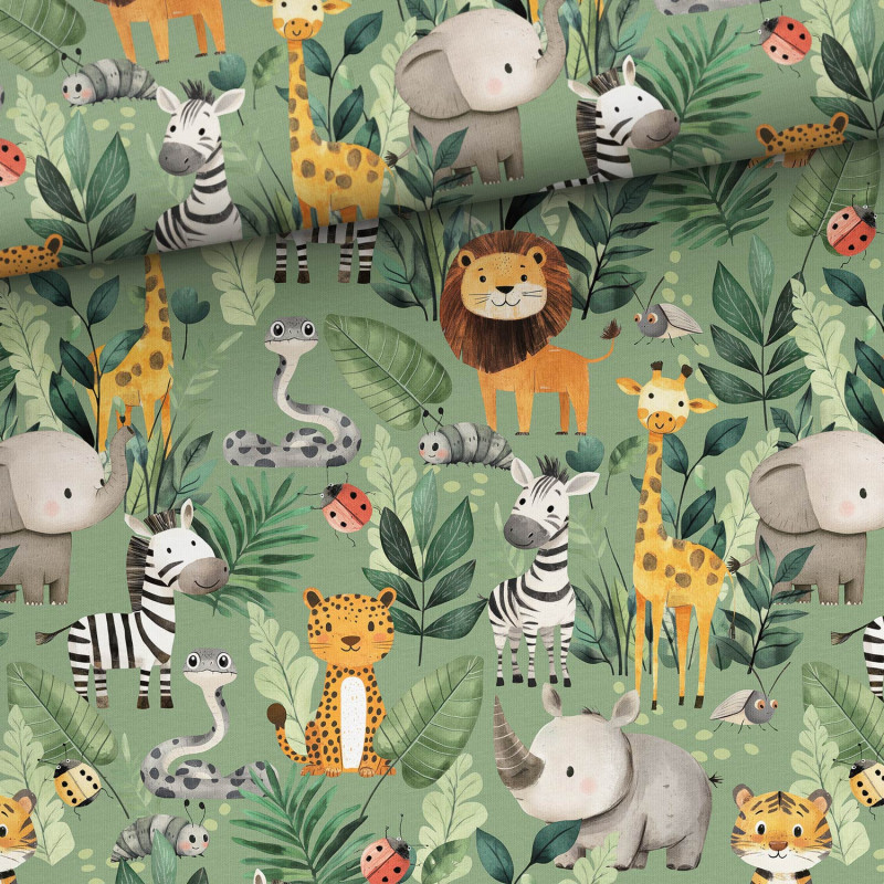 french terry - Jungle Animals Green french terry - Jungle Animals Green