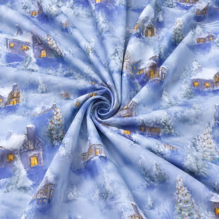coton tissé - Maisons de Noël bleues
