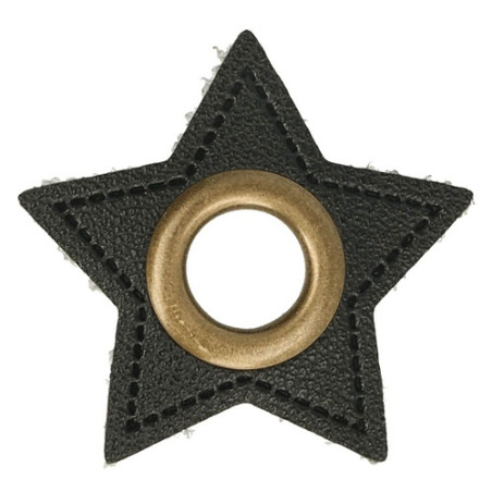 Eyelet on artificial leather star black 8mm bronze