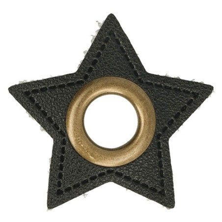 Öse auf Kunstleder Stern schwarz 8mm bronze