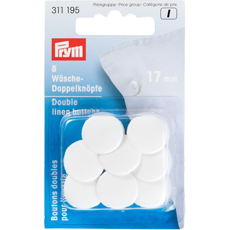 Boutons doubles pour linge Prym blancs 17 mm