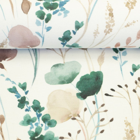 Wachstuch acryl - Aquarellblumen offwhite