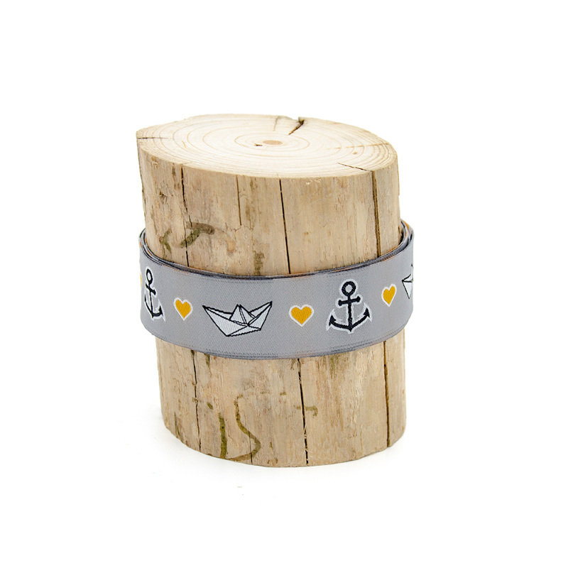 Woven ribbon - Urmelis Stoffwelt - Anchor Heart grey