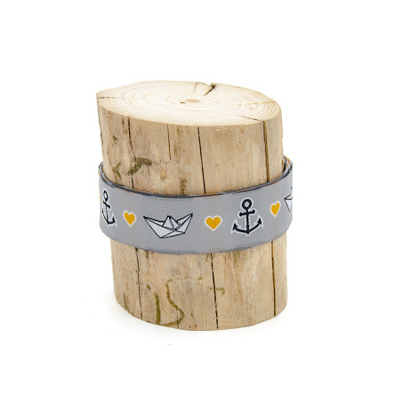 Woven ribbon - Urmelis Stoffwelt - Anchor Heart grey