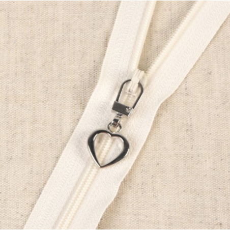 Zipper charm, metal heart, silver